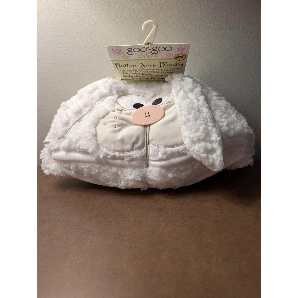 Goo Goo Baby Button‎ Nose Blankie Hooded Bunny Blanket NWT White Plush Kids
